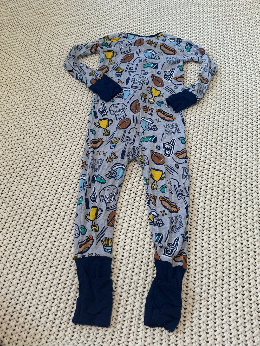 Little Sleepies Game Day Football Print Bamboo One-Piece Pajamas - Picture 3 of 3